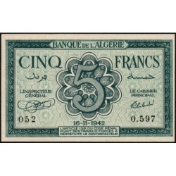 Algérie - Pick 91 - 5 francs - Série O.597 - 16/11/1942 - Etat : pr.NEUF