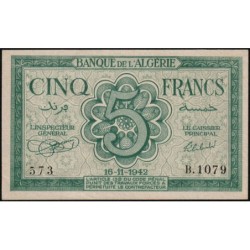 Algérie - Pick 91 - 5 francs - Série B.1079 - 16/11/1942 - Etat : SPL