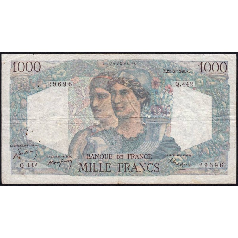 F 41-21 - 27/05/1948 - 1000 francs - Minerve et Hercule - Série Q.442 - Etat : TTB-
