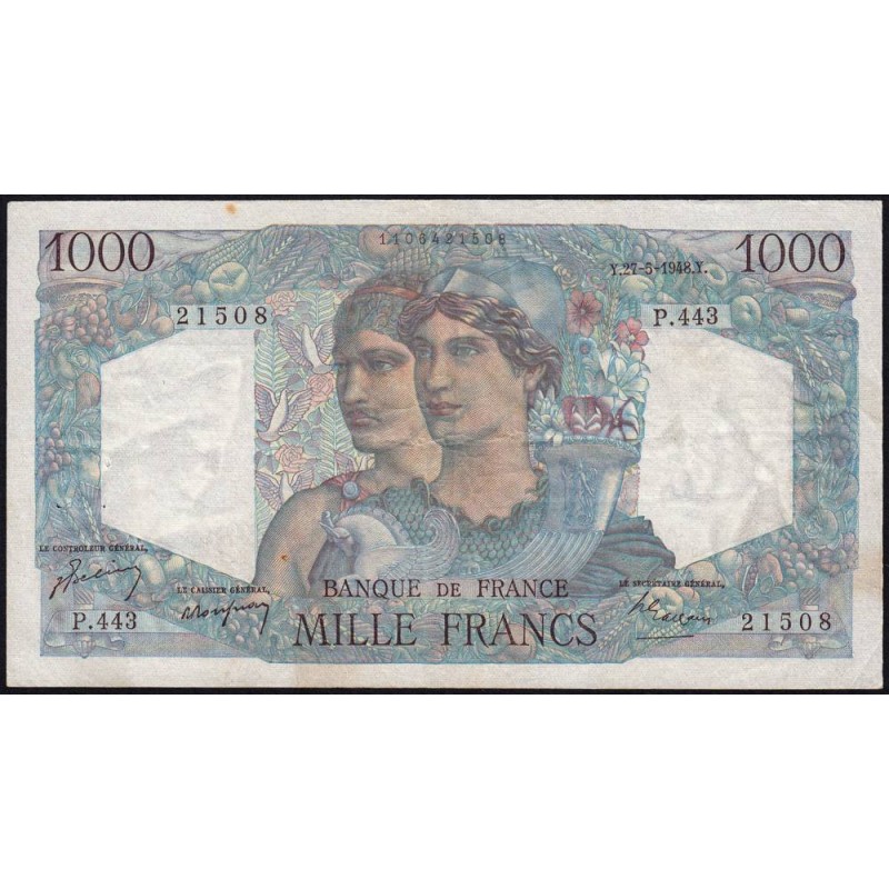 F 41-21 - 27/05/1948 - 1000 francs - Minerve et Hercule - Série P.443 - Etat : TTB