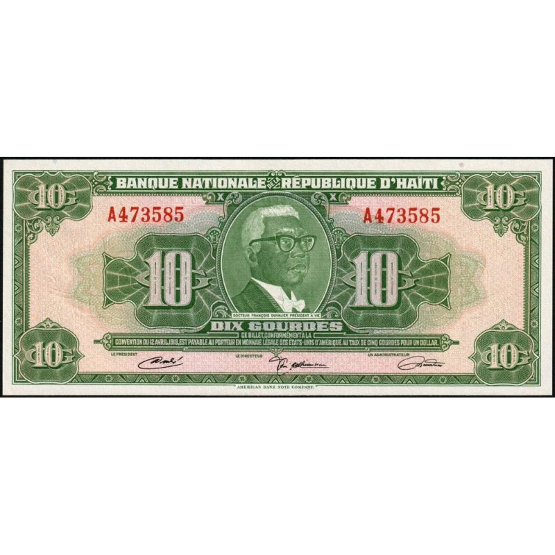 Haïti - Pick 203a_2 - 10 gourdes - Série A - 12/04/1919 (1971) - Etat : NEUF