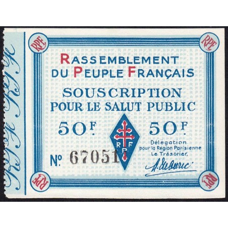 Rassemblement du Peuple Français - Type A-01 - 50 francs - Etat : NEUF