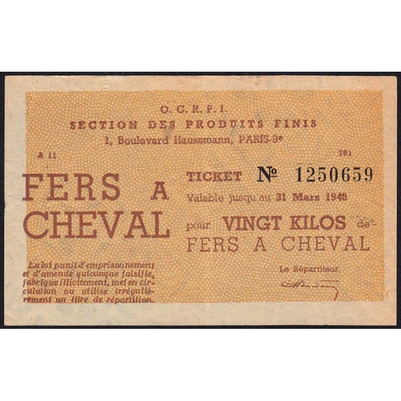 20 kg fers à cheval - 31/03/1948 - Série A 11 - Etat : TTB