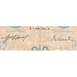 F 10-02 - 03/07/1912 - 20 francs - Bleu - Série P.2134 - Etat : B+ à TB-