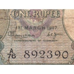 Ceylan - Pick 34_7 - 1 rupee - Série A/76 - 01/03/1947 - Etat : B