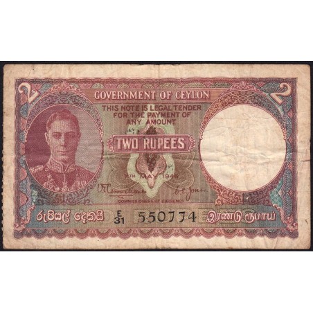 Ceylan - Pick 35_6b - 2 rupees - Série E/31 - 07/05/1946 - Etat : TB-