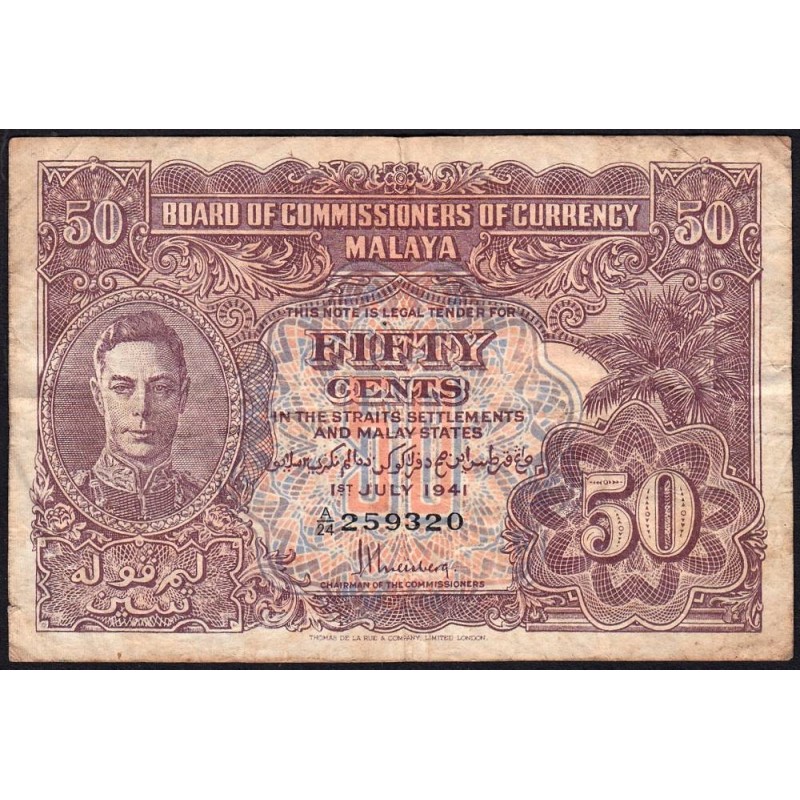 Malaisie Britannique - Pick 10b_1 - 50 cents - Série A/24 - 01/07/1941 - Etat : TB-