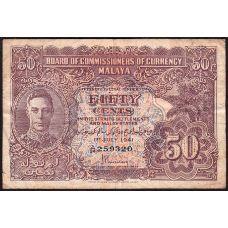 Malaisie Britannique - Pick 10b_1 - 50 cents - Série A/24 - 01/07/1941 - Etat : TB-