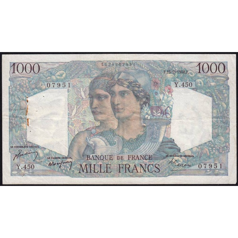 F 41-22 - 15/07/1948 - 1000 francs - Minerve et Hercule - Série Y.450 - Etat : TTB-