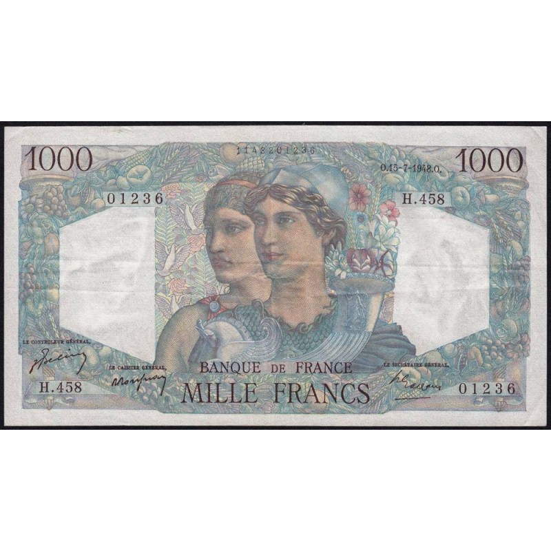 F 41-22 - 15/07/1948 - 1000 francs - Minerve et Hercule - Série H.458 - Etat : TTB+ à SUP