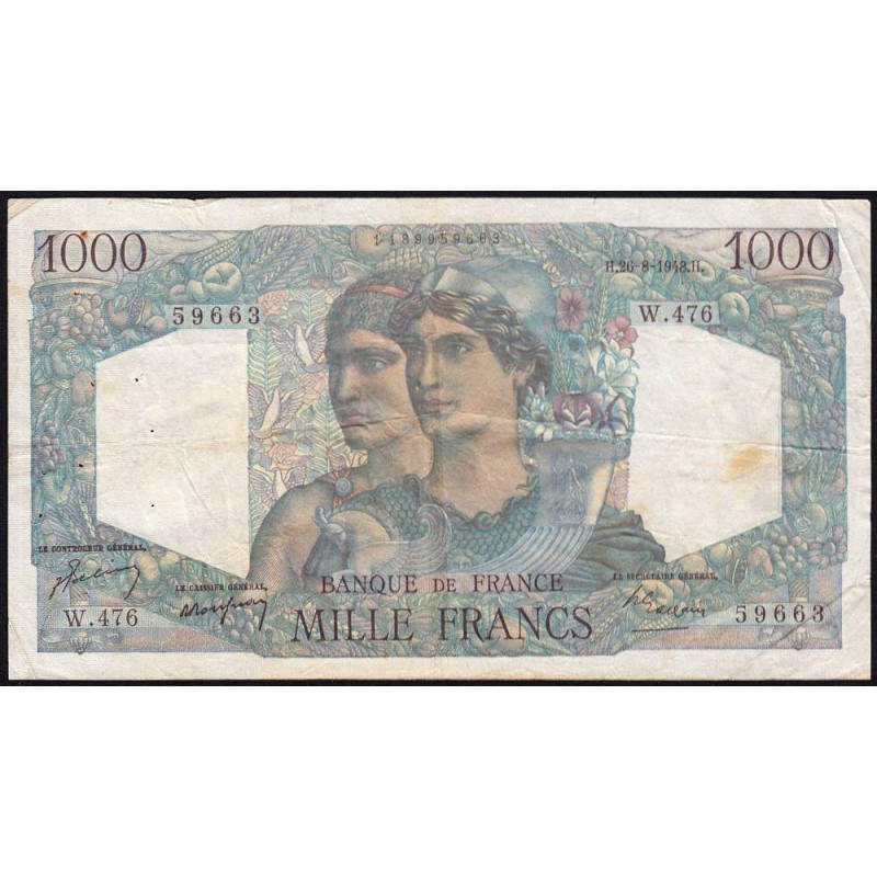 F 41-23 - 26/08/1948 - 1000 francs - Minerve et Hercule - Série W.476 (remplacement) - Etat : TB-