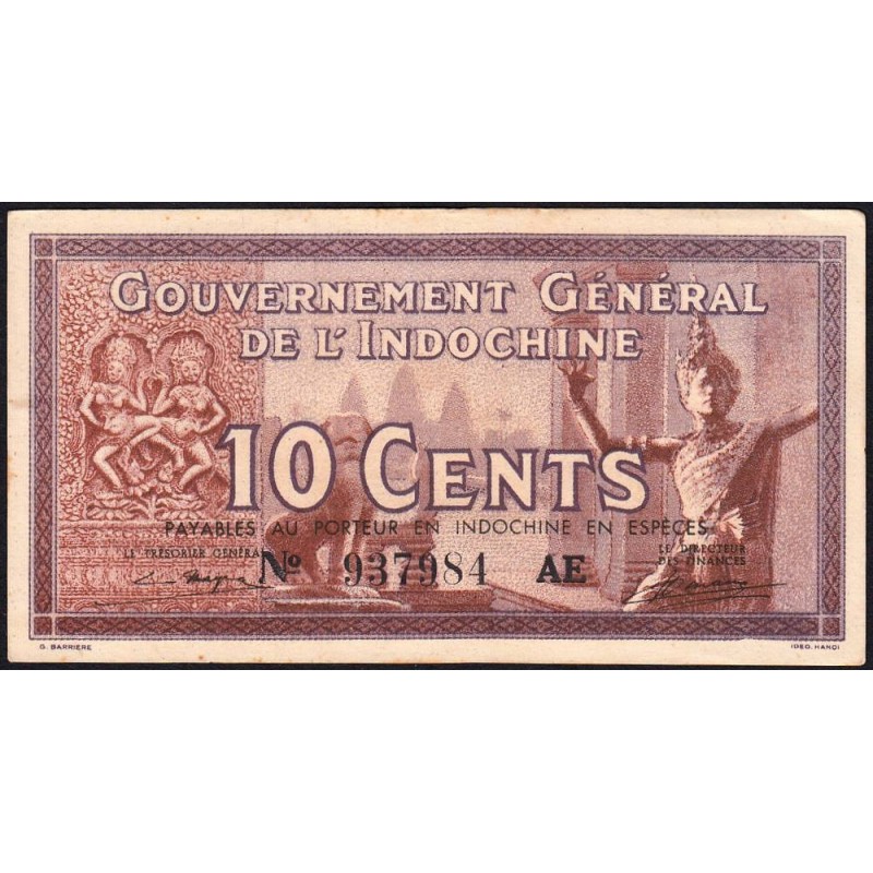 Indochine Française - Pick 85c - 10 cents - Série AE - 1942 - Etat : SPL