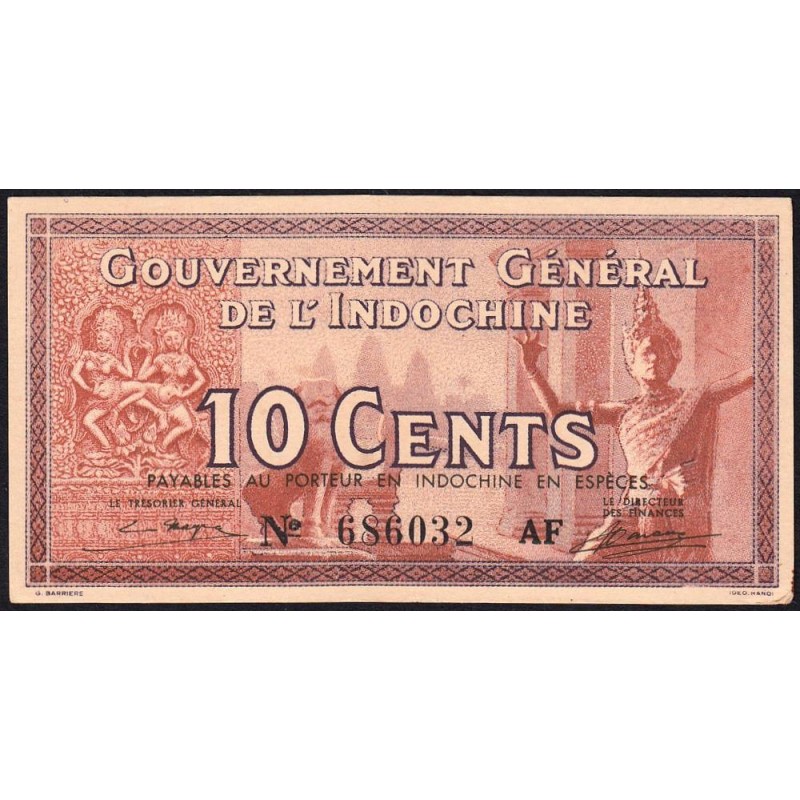 Indochine Française - Pick 85c - 10 cents - Série AF - 1942 - Etat : SPL