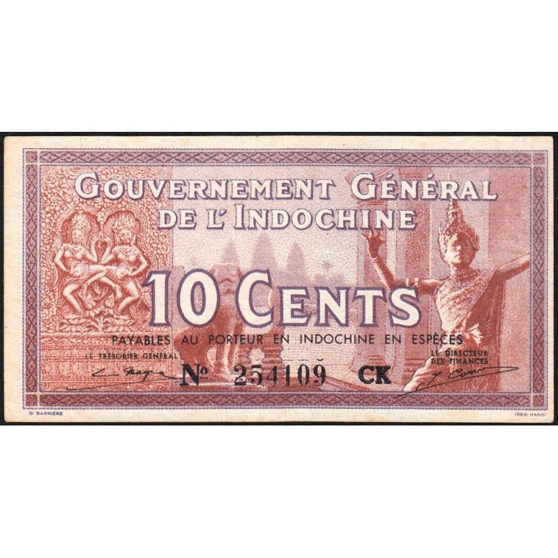 Indochine Française - Pick 85d - 10 cents - Série CK - 1943 - Etat : SUP