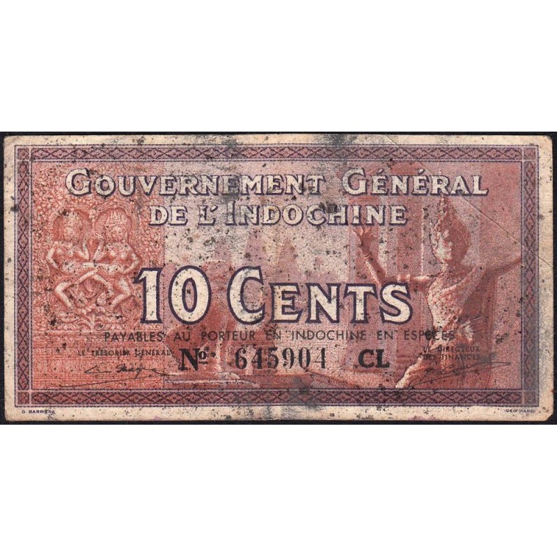 Indochine Française - Pick 85d - 10 cents - Série CL - 1943 - Etat : B