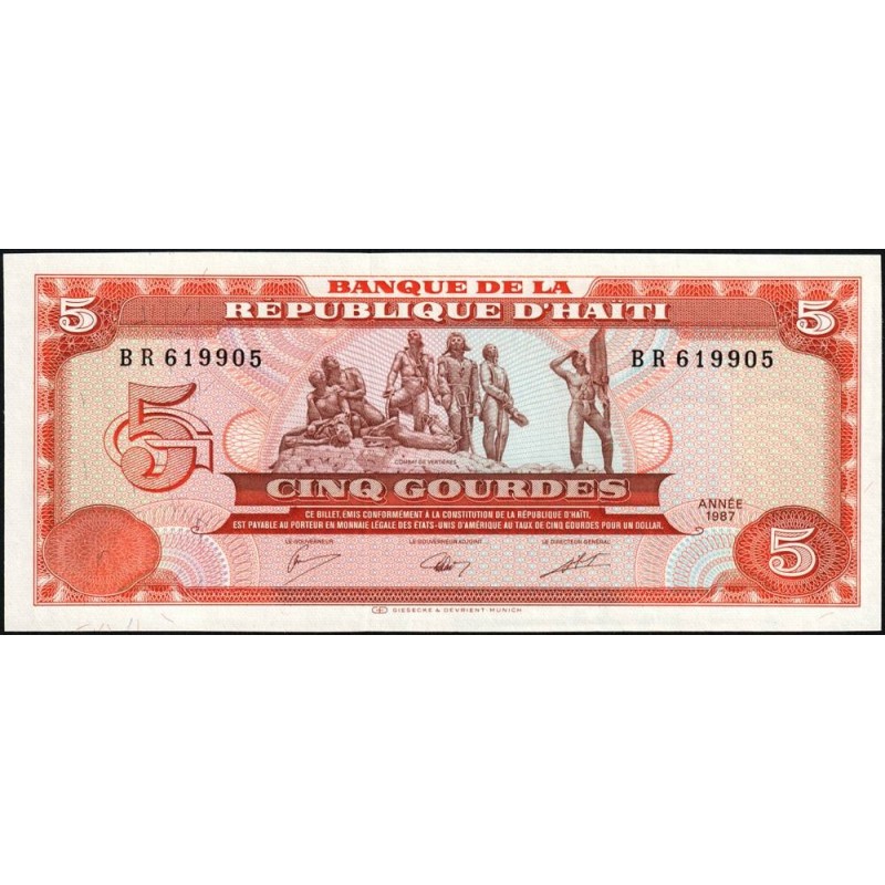 Haïti - Pick 246a - 5 gourdes - Série BR - 1987 - Etat : NEUF