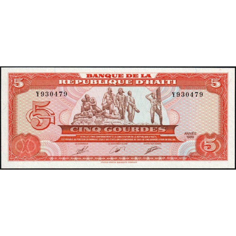 Haïti - Pick 255a_1 - 5 gourdes - Série Y - 1989 - Etat : NEUF