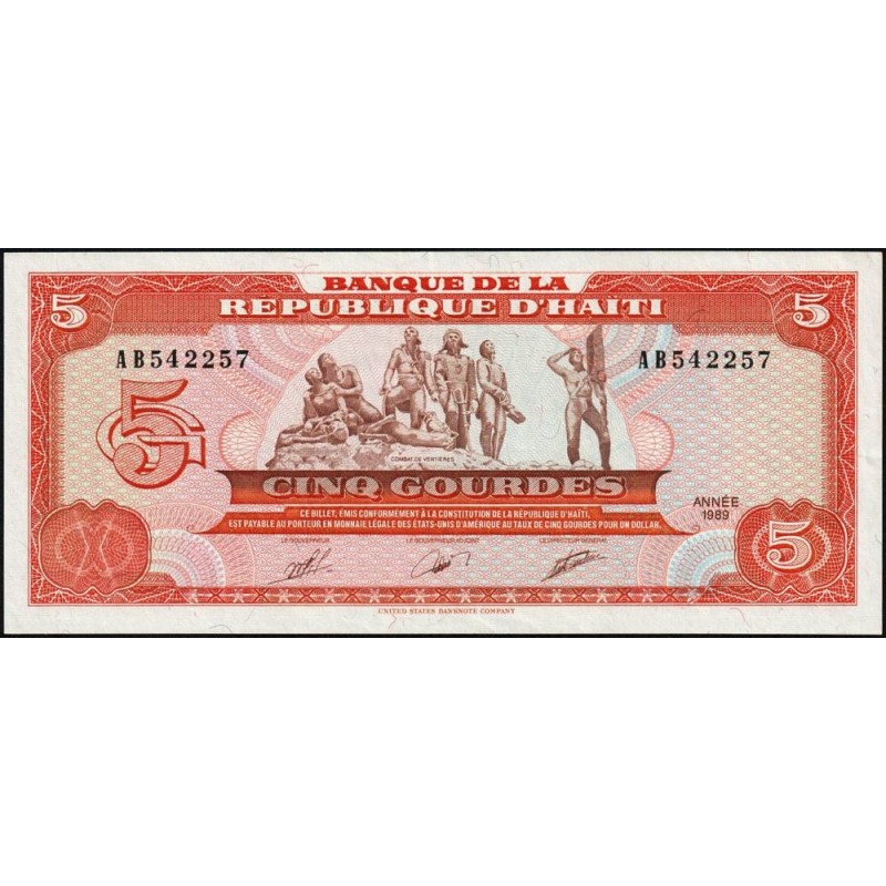 Haïti - Pick 255a_2 - 5 gourdes - Série AB - 1989 - Etat : SPL