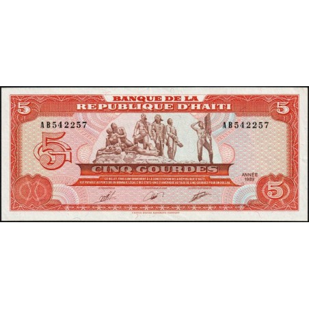 Haïti - Pick 255a_2 - 5 gourdes - Série AB - 1989 - Etat : SPL