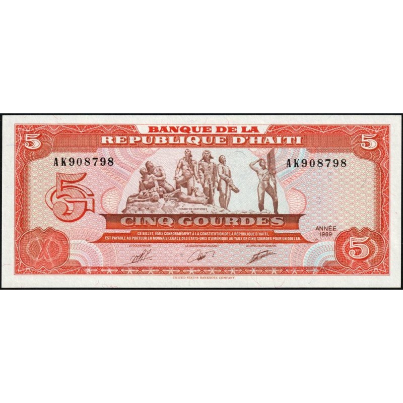 Haïti - Pick 255a_2 - 5 gourdes - Série AK - 1989 - Etat : NEUF