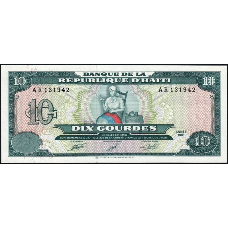 Haïti - Pick 256a - 10 gourdes - Série AR - 1991 - Etat : NEUF