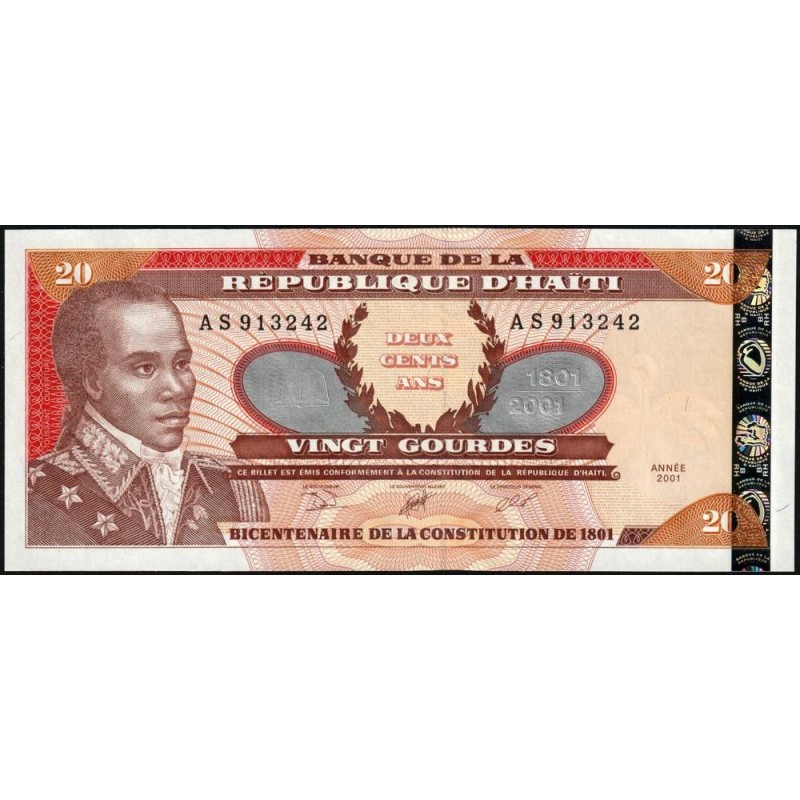 Haïti - Pick 271Aa_2 - 20 gourdes argent - Série AS - 2001 (2007) - Commémoratif - Etat : NEUF