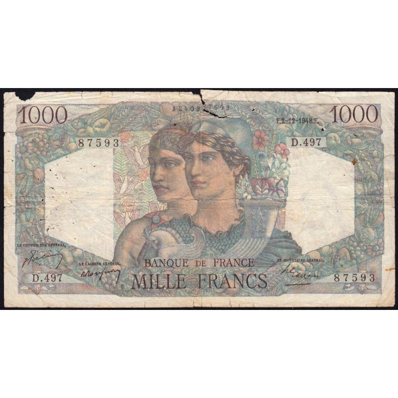 F 41-24 - 02/12/1948 - 1000 francs - Minerve et Hercule - Série D.497 - Etat : B