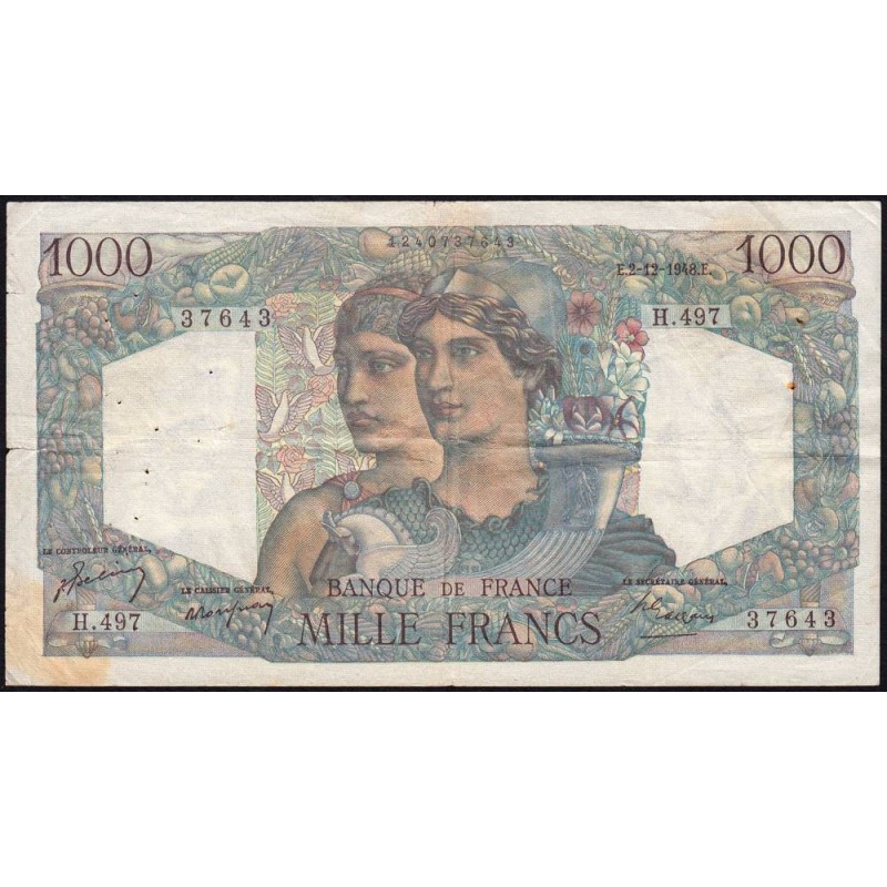 F 41-24 - 02/12/1948 - 1000 francs - Minerve et Hercule - Série H.497 - Etat : TB+
