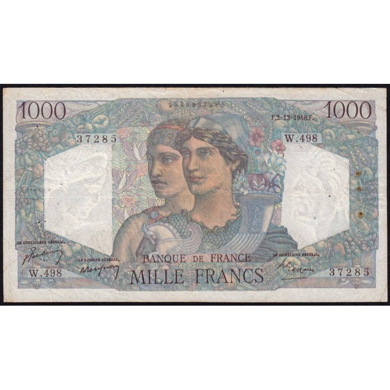 F 41-24 - 02/12/1948 - 1000 francs - Minerve et Hercule - Série W.498 (remplacement) - Etat : TB+