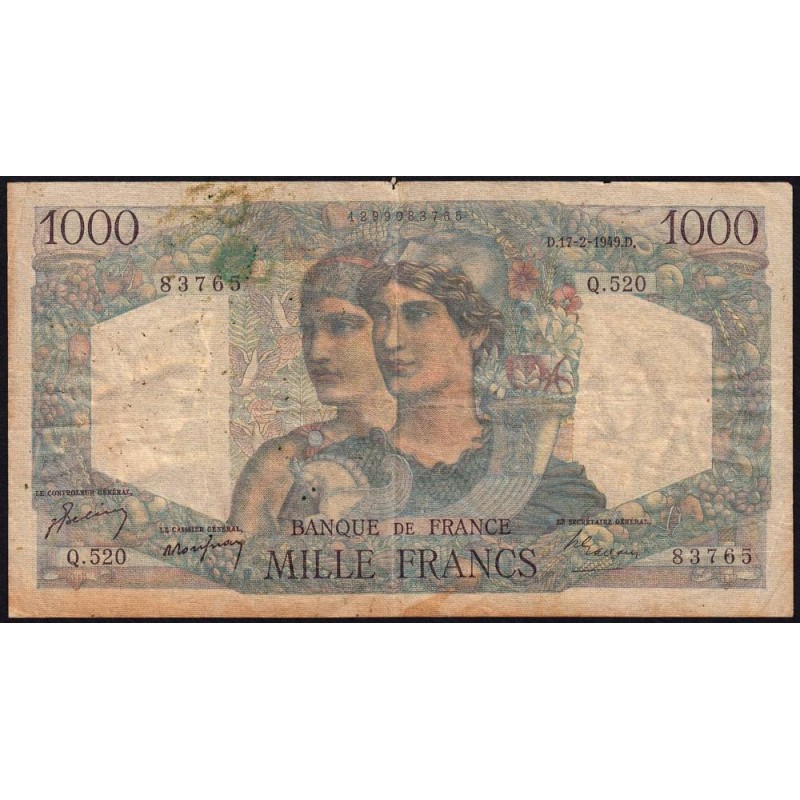 F 41-25 - 17/02/1949 - 1000 francs - Minerve et Hercule - Série Q.520 - Etat : B