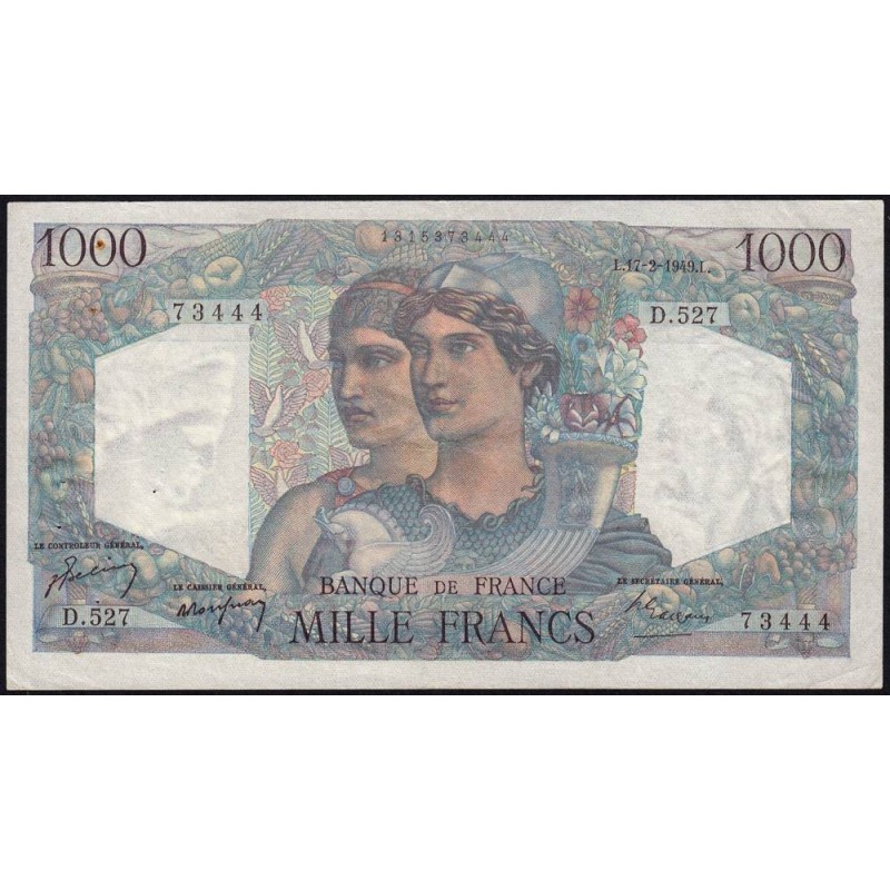 F 41-25 - 17/02/1949 - 1000 francs - Minerve et Hercule - Série D.527 - Etat : TTB+