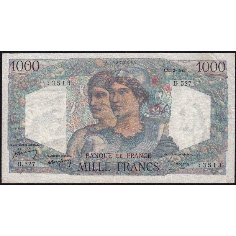 F 41-25 - 17/02/1949 - 1000 francs - Minerve et Hercule - Série D.527 - Etat : TTB+