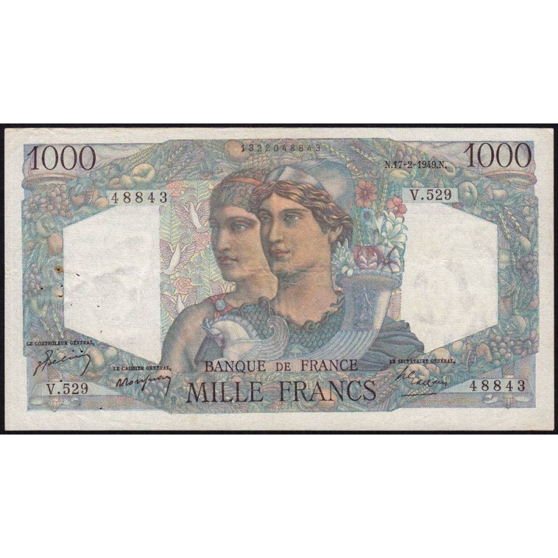 F 41-25 - 17/02/1949 - 1000 francs - Minerve et Hercule - Série V.529 - Etat : TTB