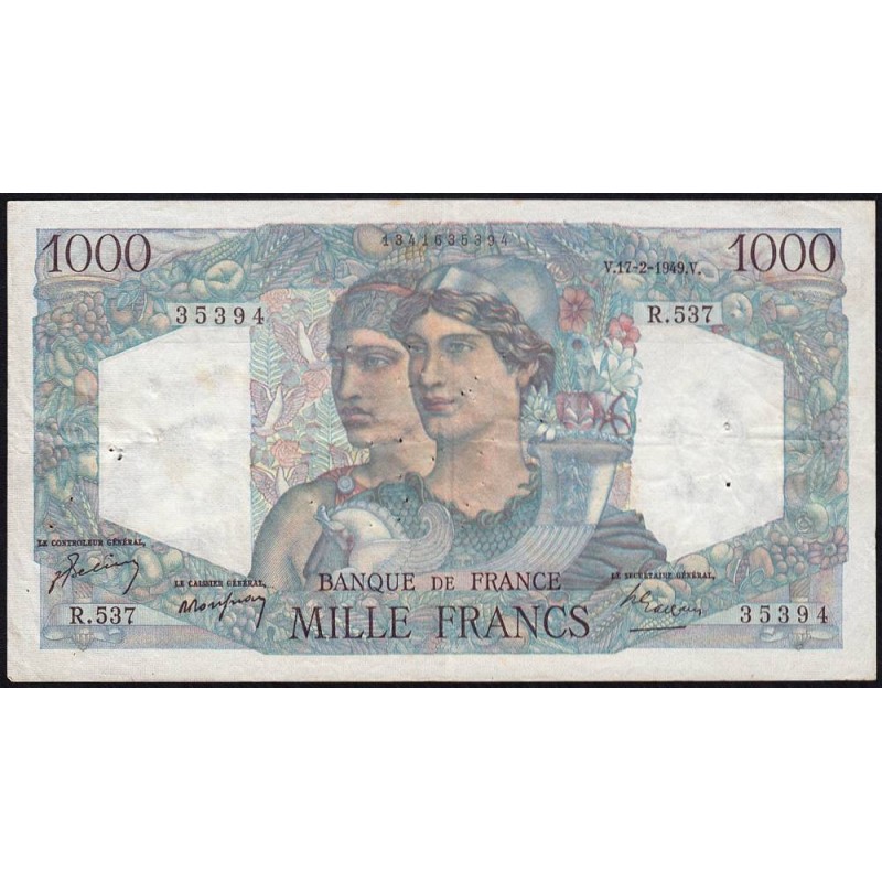 F 41-25 - 17/02/1949 - 1000 francs - Minerve et Hercule - Série R.537 - Etat : TTB-
