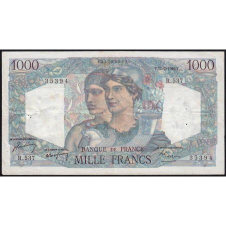 F 41-25 - 17/02/1949 - 1000 francs - Minerve et Hercule - Série R.537 - Etat : TTB-