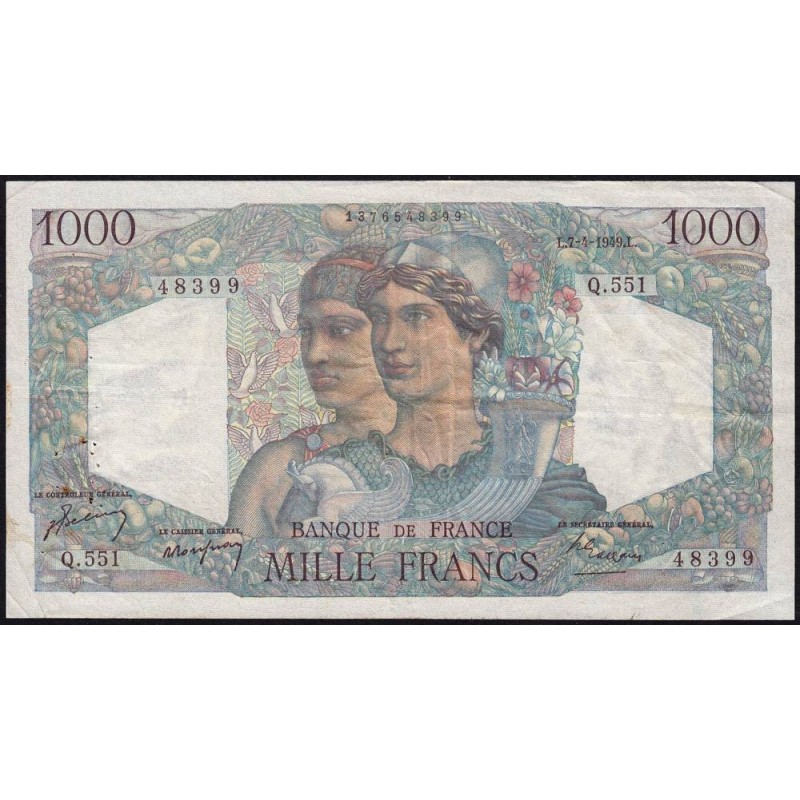 F 41-26 - 07/04/1949 - 1000 francs - Minerve et Hercule - Série Q.551 - Etat : TTB-