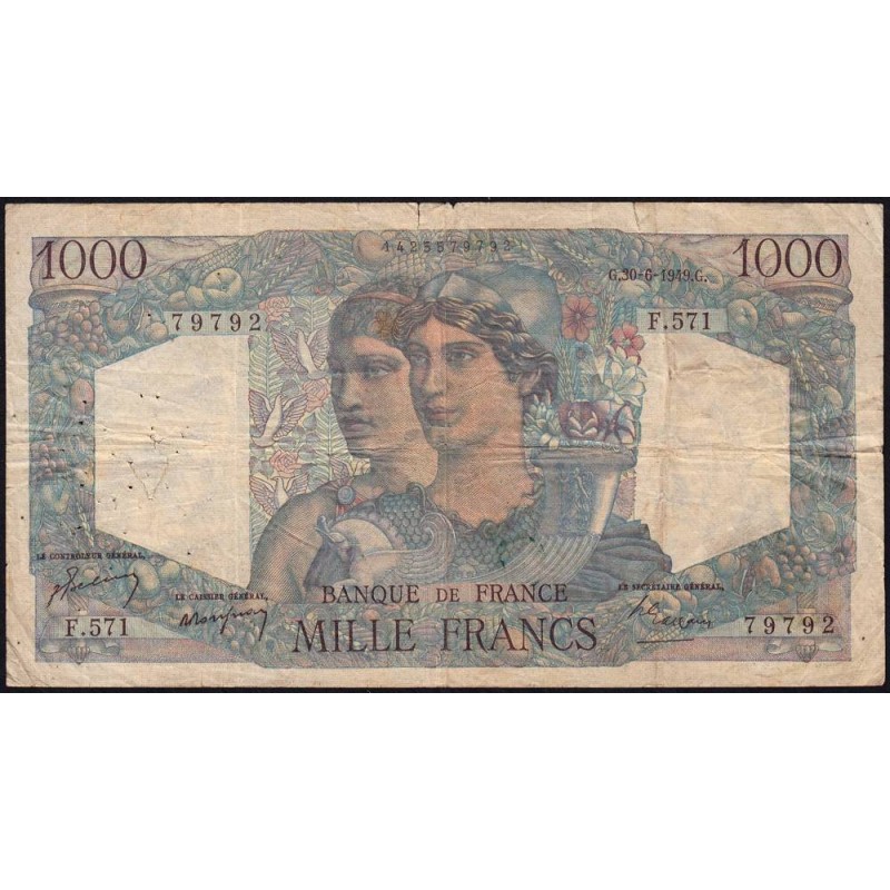 F 41-27 - 30/06/1949 - 1000 francs - Minerve et Hercule - Série F.571 - Etat : B