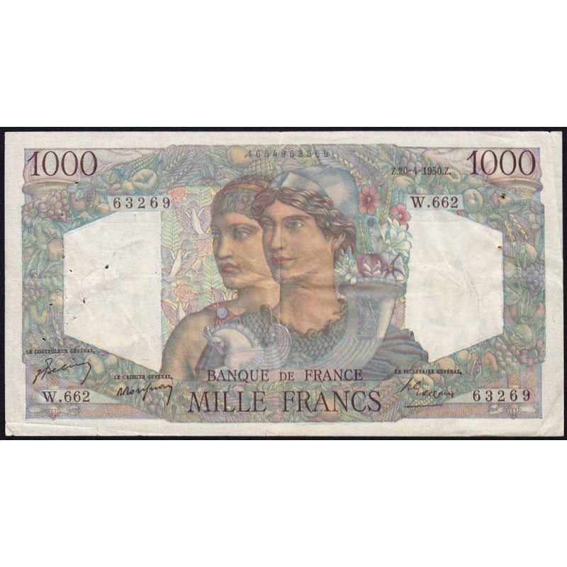 F 41-32 - 20/04/1950 - 1000 francs - Minerve et Hercule - Série W.662  (remplacement) - Etat : TTB