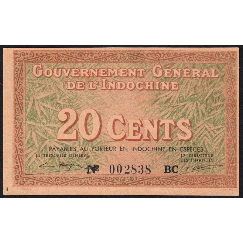 Indochine Française - Pick 86d - 20 cents - Série BC - 1943 - Etat : NEUF