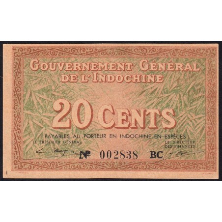 Indochine Française - Pick 86d - 20 cents - Série BC - 1943 - Etat : NEUF
