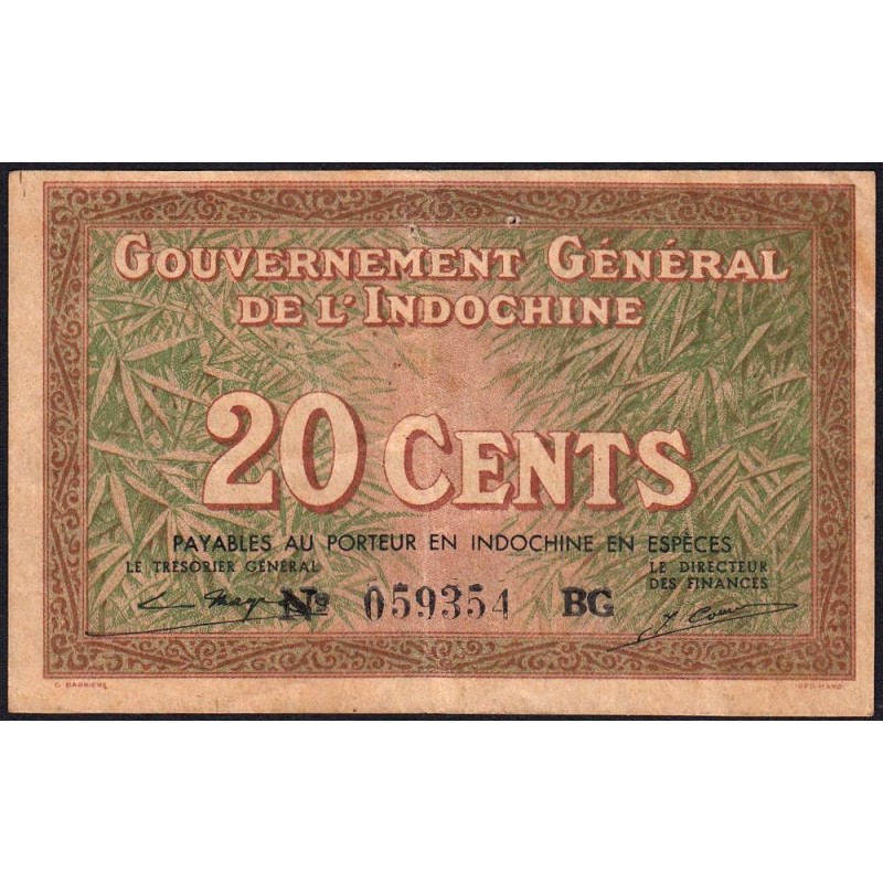 Indochine Française - Pick 86d - 20 cents - Série BG - 1943 - Etat : TTB
