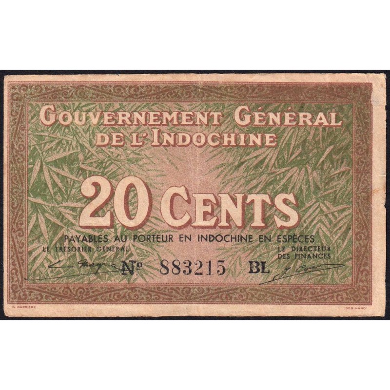 Indochine Française - Pick 86d - 20 cents - Série BL - 1943 - Etat : TTB