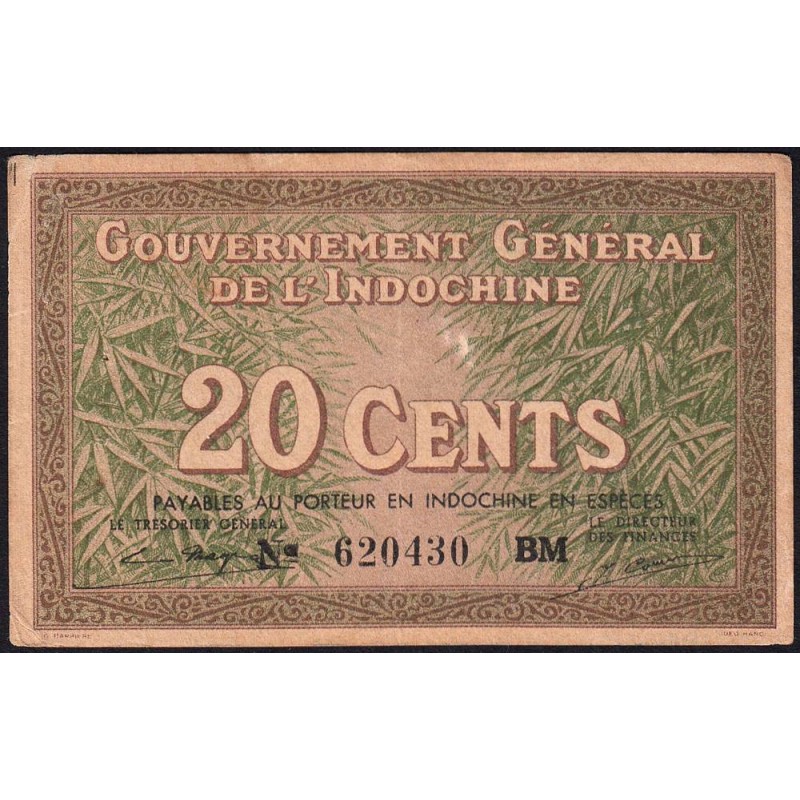 Indochine Française - Pick 86d - 20 cents - Série BM - 1943 - Etat : TTB