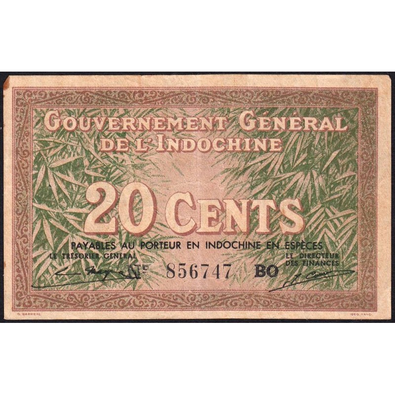 Indochine Française - Pick 86d - 20 cents - Série BO - 1943 - Etat : TB+