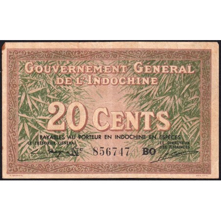 Indochine Française - Pick 86d - 20 cents - Série BO - 1943 - Etat : TB+