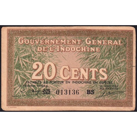 Indochine Française - Pick 86d - 20 cents - Série BS - 1943 - Etat : TTB