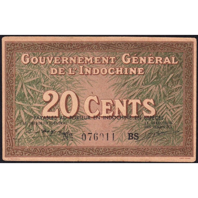 Indochine Française - Pick 86d - 20 cents - Série BS - 1943 - Etat : SUP