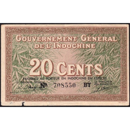 Indochine Française - Pick 86d - 20 cents - Série BT - 1943 - Etat : TTB-