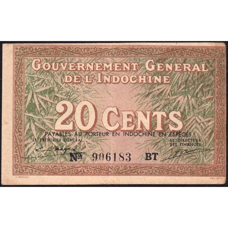 Indochine Française - Pick 86d - 20 cents - Série BT - 1943 - Etat : SUP