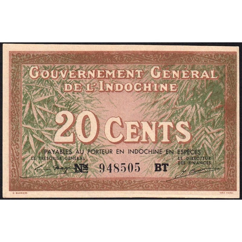 Indochine Française - Pick 86d - 20 cents - Série BT - 1943 - Etat : SPL